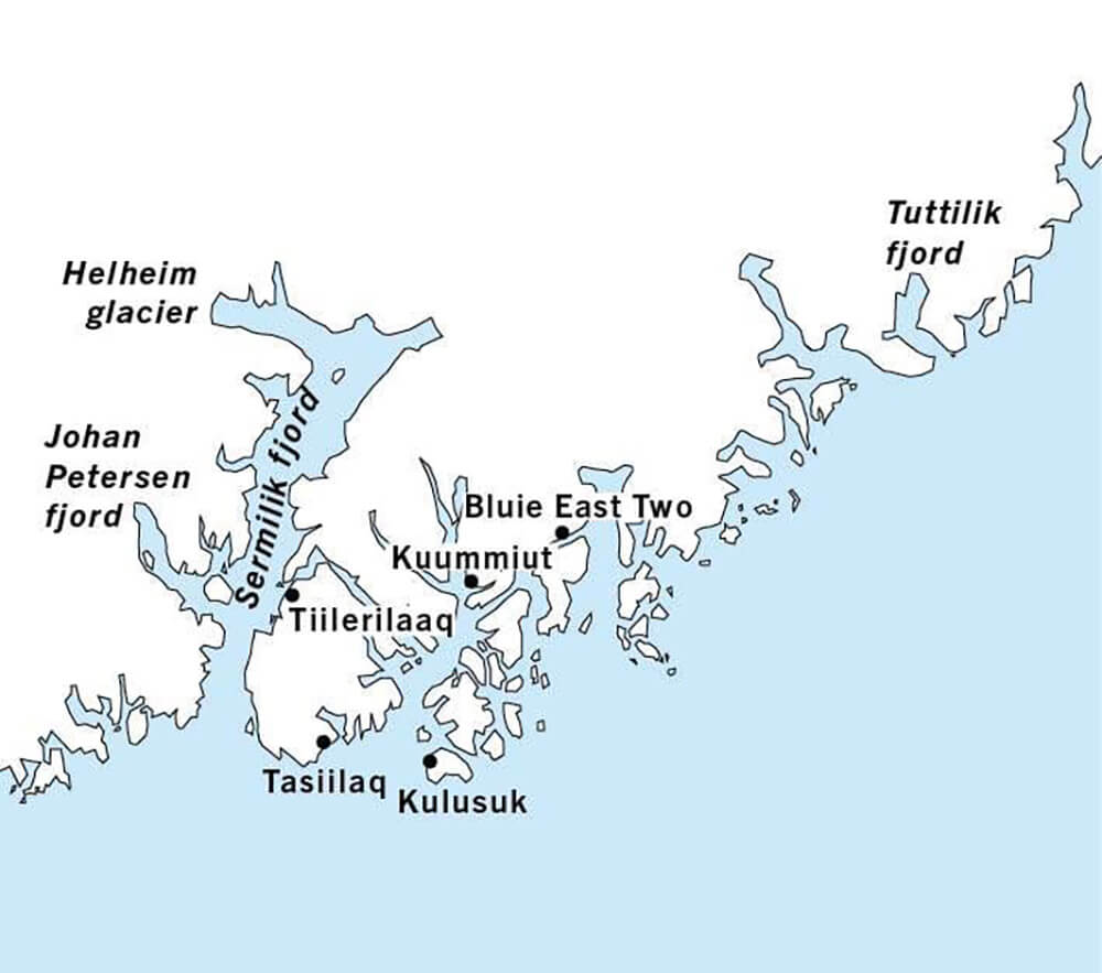 The Fjord System we will be visiting. It's a very large area